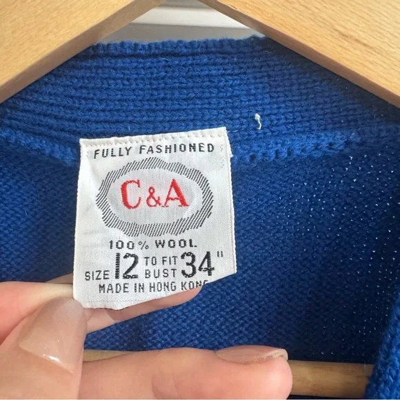 Vintage Retro Blue Cable Knit Belted Sweater Vest Wool Royal Blue - Picture 5 of 6